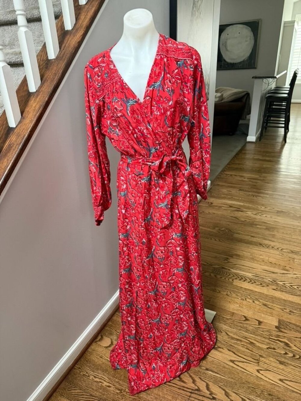 NEW NATALIE MARTIN kate long sleeve dress in silk watercolor print vermillion
